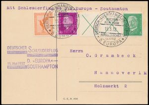 16.5.1932 N° 78c (Mi. Zeppelin Specialised), catapult postcard carried aboard the 