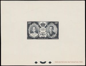 1956 'Prinselijk huwelijk' épreuves de luxe, met blokken 5 en 6 (Yv cote € 920), alle 8 waarden individueel als épreuve en tevens 500F épreuve in zwart, zeer zeldzaam geheel, zm.