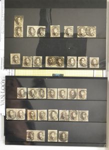 N° 1/11A, verzameling klassiek (186 ex.), met paren, griffen, enkele afstempelingen, o.a. N° 1 (5x), 2/2A (8x), 3 (21x), 4 (19x), …. voor de specialist, zm/m