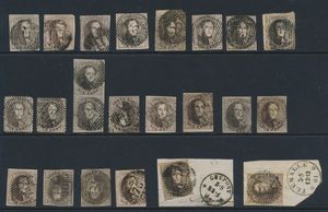 Lotje medaillons (n° 6, 10, 10A en 14), 23 ex. bijna allemaal volrandig, alle met distributieafstempeling w.o. D.53, enz., zie scan, zm/m