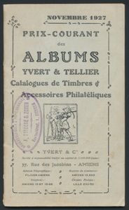 Prix-courant des albums Yvert & Tellier, catalogue de timbres et accessoires philatéliques; Yvert & Tellier; 1927; gedrukt; geniet; Frans; 60 pag.; zachte kaft; in redelijke staat