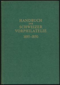 Handbuch der Schweizer Vorphilatelie 1695-1850; Jean J. Winkler; Verlag Verband Schweizerischer Philatelisten-Vereine; 1968; gedrukt; ingebonden; Duits; 554 pag.; harde kaft; zeer mooi; het absolute naslagwerk over Zwitserse pre-philatelische poststempels en postgeschiedenis, uitgebreid geïllustreerd en met puntwaarderingen, een belangrijk en gewild boek