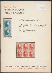 La collection de S.M. le roi Léopold de Belgique, vente publique; Willy Balasse; Willy Balasse; 1969; gedrukt; gelijmd; Frans; 68 pag.; zachte kaft; in redelijke staat