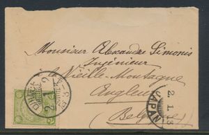 1913 „3 Sen grün” auf Visitenkarte/Umschlag, 1913 nach Angleur, einwandfrei/schön