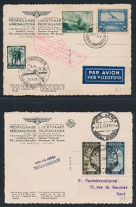 Belgien, 3 Ansichtskarten Leopold III. Flieger, 1938 2x Brüssel-Hannover mit Sonderstempel „Tag der Escadrille der neun Provinzen” und 1x Tripolis-Brüssel, einwandfrei.