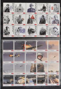 W.O. II, verzameling zegels en 91 FDC's in insteekboek, w.o. Burundi, Cook, Samoa, herdenking van de bevrijding (private uitgiften), zm