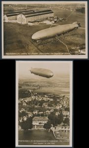 Duitsland jaren 1930 lot van 6 zeppelin-gerelateerde echte foto's, waarvan 4 fotokaarten geproduceerd onder licentie van Luftshiffbau Zeppelin GmbH (het bedrijf dat de luchtschepen bouwde en exploiteerde) door de A. Weber & Co. in Stuttgart, en de andere 2, van iets groter formaat, geproduceerd door het zeppelinbedrijf zelf voor promotiedoeleinden. Sommige foto's geven een indruk van de verhouding tussen de grootte van een mens en de gigantische omvang van het luchtschip. Zeer interessante documenten, in zeer goede staat, zm