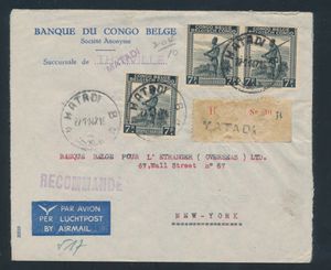 1947 Lettre recommandé par avion afffranchie par trois n° 265 expediée de Matadi le 27-11-47 vers les USA, tb