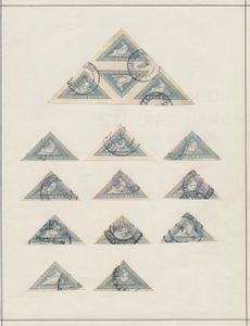 1926 Nadruk van Kaapse driehoeken (S.G. n° 33 en van S.W.A.), mooie verzameling op bladen, w.o. veldelen, tevens getande exemplaren (niet officieel), mooi lot voor de specialist, zm