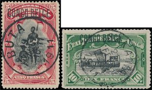 N° 40 PT/49 PT 'Princes' printing with typo overprints 'Congo Belge' various cancels - rare, with certificate, vf (OBP €980)