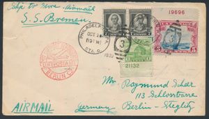 20.10.1933 cover from Philadelphia, PA to Berlin which the sender initially intended to send via catapult post from the steamer 
