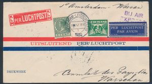 1930 Lettre aérienne premier vol Amsterdam-Varsovie via Paris, tb