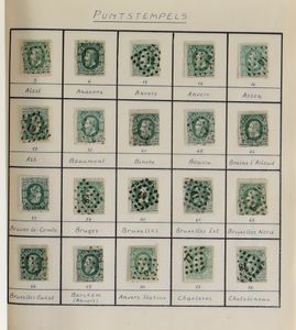 1865/1912 Samenstelling diverse uitgiften w.o. n° 46, 30, Pellens, waarbij puntstempels, enkel- en dubbelcirkelstempels, zm/m/ntz