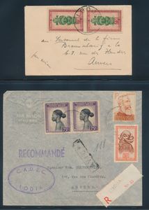 1950/1952 Lot de 4 lettres dont 2 rec. de Lodja vers Anvers affranchissement 