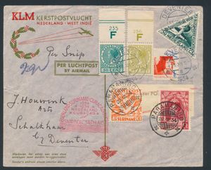 1934 Courrier aérien de Noël néerlandais-Antilles de Schalkhaar à Paramaribo avec belle affranchissement, tb