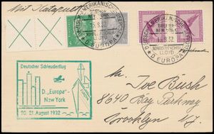 20.8.1932 N° 101b (Mi. Zeppelin Specialised), catapult postcard carried aboard the 