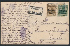 1916, OC 11 en OC 12, op zichtkaart, vanuit Gent met afstempeling 