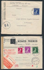 Collection of 33 letters and stationery, from Belgium to abroad, all censored, nice collection of different censors/cancellation marks, vf/f
