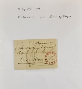 1829/1841 Verzameling van 50 voorlopers, met verschillende vertrekstempels zoals Audenaerde, Philippeville, Lessines, Leuven, Avelghem, enz., in album, zm/m
