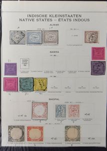 États indiens, jolie collection des États féodaux dans un classeur avec notamment Bhopal, Bhor, Punch, Nawanagar, Sirmoor, Holkar, Jaipur, Cachemire, tb/b/à voir