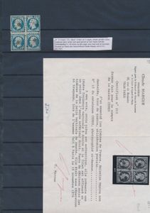 1849/1871 Samenstelling zegels, o.a. n° 3, 6, 10 blok van 4, 15 blok van 4, 33, 49, 50/53, etc., sommige met bemerkingen, m/ntz (Hoge cataloguswaarde)