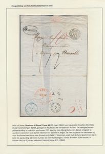 1844 Bodebrief vanuit Rome (Italië), dd. 23 maart 1844, naar Overijse bij Brussel, meerdere stempels aanwezig en verschillende portaanduidingen, meer info over deze port bij lot, w.o. documentatie en brief van Leo De Clercq, zm