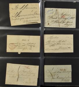 Verzameling Belgische voorlopers, meer dan 200 stuks, verschillende vertrekstempels, meerdere nevenstempels, in album, zm/m