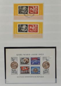 1950/1989 Voorraad blokken in insteekboek, w.o. Debria 1950 en Marx, zm/m/ntz