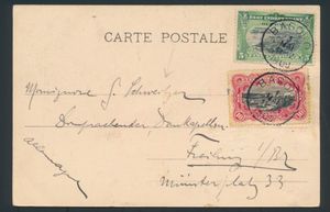 1909, carte postal affranchie par N° 16 et 19 