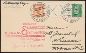 1.8.1932 N° 96c (Mi. Zeppelin Specialised), catapult postcard carried aboard the 