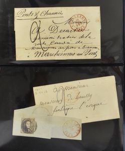 1851/1888, 76 poststukken in ringband, verzameling stempels 