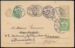 1910 Hongrie, entiers postaux de Miskoloz, datés du 7 novembre 1910, avec affranchissement supplémentaire de l'Yv. n° 41, 