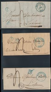 3 voorlopers, allen met postbus en blauwe stempel 