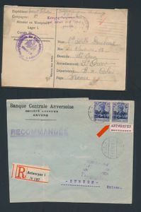 Samenstelling 40-tal poststukken w.o. krijgsgevangenenpost, kleine gemeenten, enz., zm/m