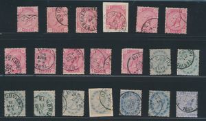 N° 38/41, 20 exemplaren met kleurnuances, afstempelingen, voor de stempelzoeker, zm/m (OBP +€1.200)
