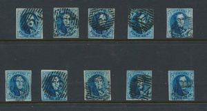 N° 7, planche IV, 10 timbres placés du panneau gauche, tb/b