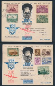 1938/1946 Los von 2 Umschlägen „100” Luftpostverbindung, Sonderstempel „Belgien” Kongo 20. November 38” in Rot und „Kongo Belgien 26. November 38” in Rot und „Kongo Belgien 26. November 38” in Blau, sowie ein illustrierter Umschlag „BXL-Léopoldville in 25 Stunden”, die 3 Rückfahrkarten und verschiedene frankierte Briefmarken, einwandfrei