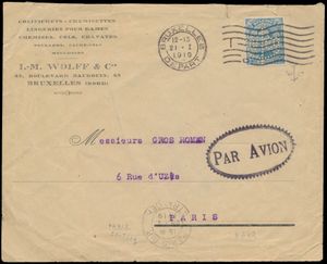 1919 N° 141, on envelope, with perforation 