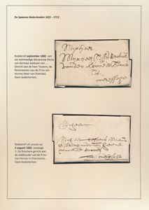 1668, 1680, 1682 en 1685, 4 bodebrieven met inhoud, twee brieven vanuit (Ysque) Overijse, mooie documentatie bij dit lot, zoals enkele vertalingen van de inhoud van de brief, meer info bij het lot (historische waarde), zm