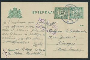 1914/29/10 Première Guerre mondiale, carte postale de Maastricht à Limoges (France) avec censure militaire, tb