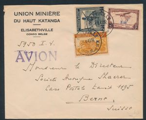 1948 Luftpostbrief, frankiert mit N° 244A, 260 und PA 17, versandt von Elisabethville am 1.4.48 nach der Schweiz, Briefkopf der Union Minière du Haut-Katanga, einwandfrei