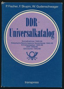 DDR - Universalkatalog; P. Fischer, F. Skupin, W. Gudenschwager; transpress, Berlin; 1986; gedrukt; ingebonden; Duits; 712 pag.; harde kaft; in goede staat; beschouwd als de meest uitgebreide en gedetailleerde gespecialiseerde catalogus van DDR (Oost-Duitsland) postzegels ooit gepubliceerd, nog steeds het belangrijkste naslagwerk voor dit gebied