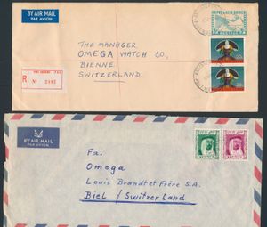132 Luftpostbriefe, nur an Omega Watch Co., Schweiz, aus verschiedenen Ländern versandt, einwandfrei