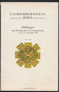 Abbildungen zum Katalog der 11. Versteigerung vom 15.-23. November 1928; E. Luder-Edelmann & Co.; E. Luder-Edelmann & Co.; 1928; gedrukt; geniet; Duits; 94 pag.; zachte kaft; zeer mooi; fotoplaatjes deel van de 11e Luder-Edelmann veiling in Zürich, de voorloper van het huidige Corinphila, met de beroemde 