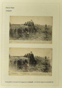 Verzameling Avecapelle, enkele zichtkaarten (wo koning bezoek de loopgraven), enkele zegels en documenten in een album, zm