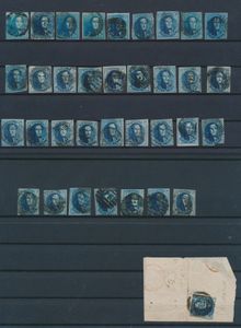 Tussen N° 2 en 11, totaal 35 stuks, gemengde kwaliteit en maar enkele betere zegels en stempels (meerdere griffen), zm/m/ntz