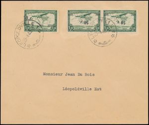 1943, cover franked with OBP PA16-Cu (horizontal pair + single) 