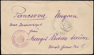 Oostenrijk-Hongarije, 1915, Feldpostbrief van K.u.K. Feldpost 311 naar Panceva met rode stempel K.u.K. Luftschiffer abteilung, Befund Novakovic, zm