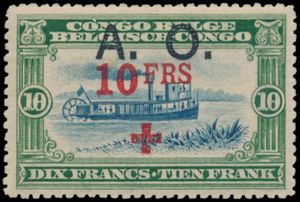 N° 36/44 'Red Cross set' from the Belgian Congo, overprinted 'A.O.' RARE in this condition, with certificate, vf (OBP €425)