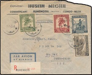 1949, airmail cover franked with OBP N° 127, 128, 137 and 143 
